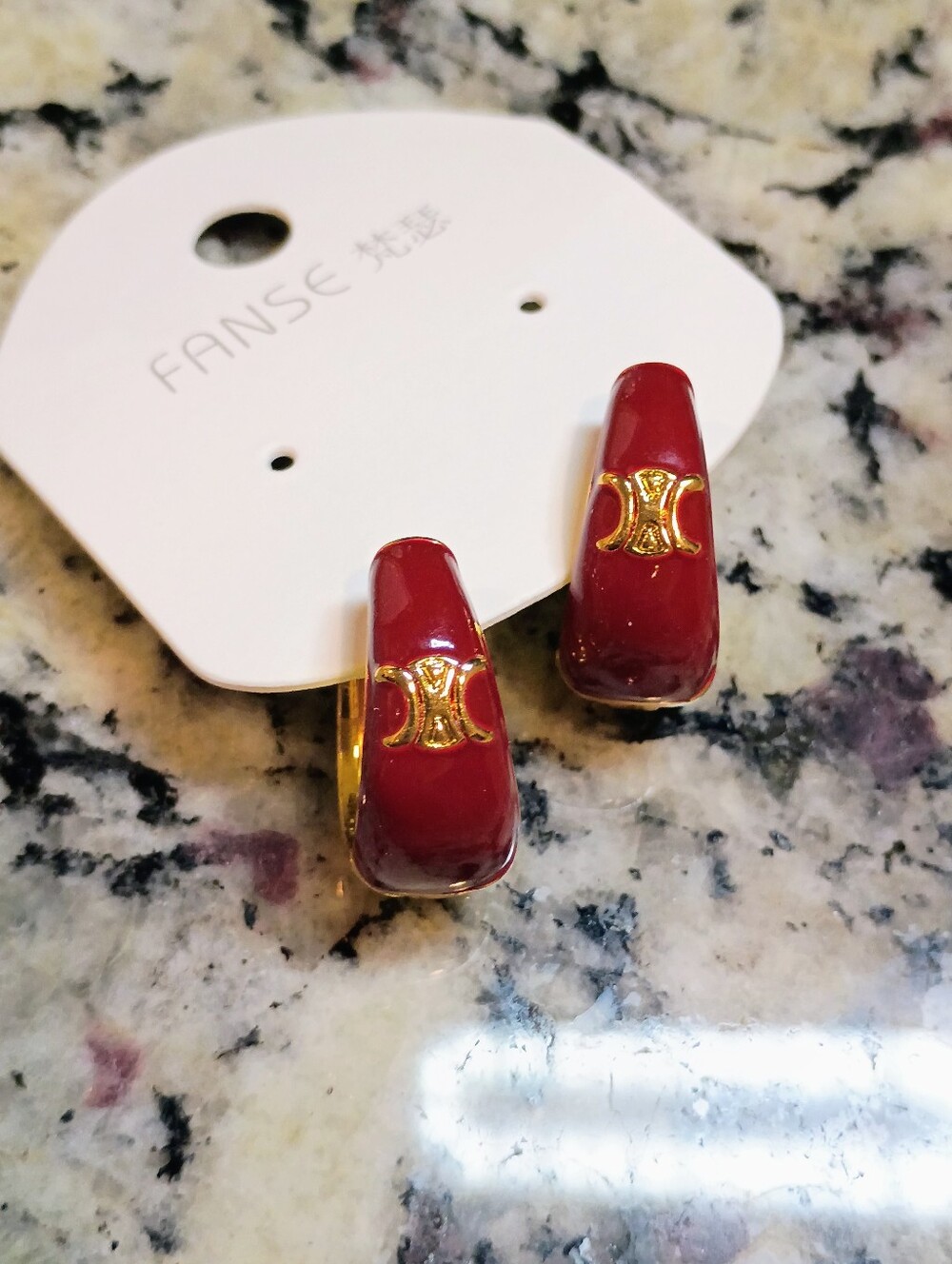 New Red Enamel Hoop Earrings with Gold Accent
